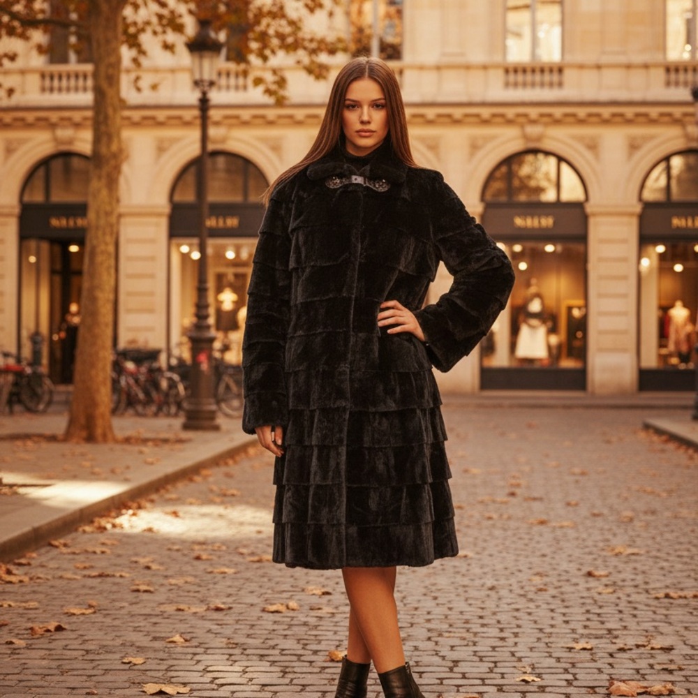 Elegant Black Mink Fur Coat
